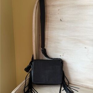 Rebecca Minkoff Wendy Braided Black Fringe Leather Crossbody Bag